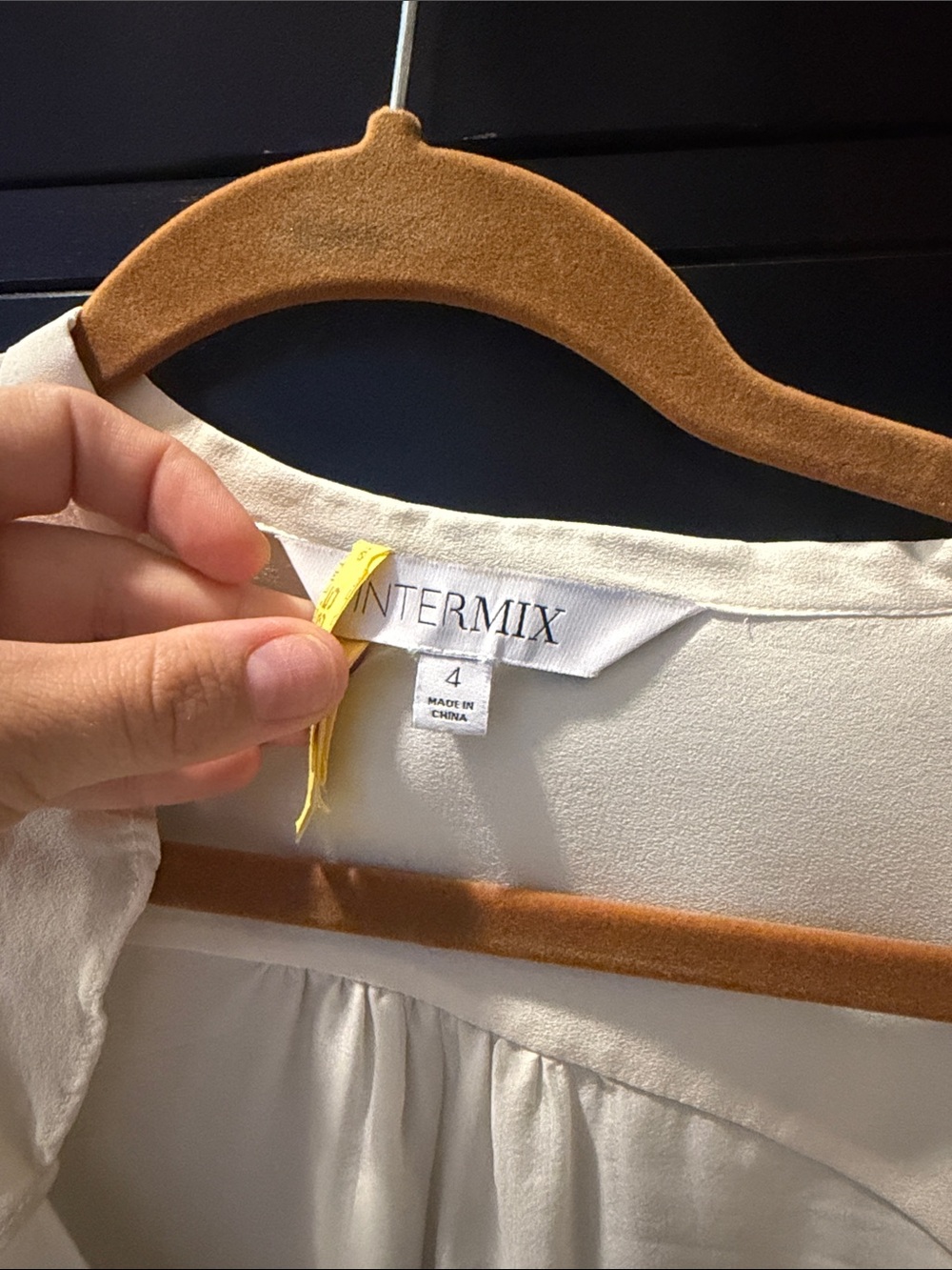 INTERMIX Cream V-Neck Ruffle Long-Sleeve Blouse - Picture 2 of 4